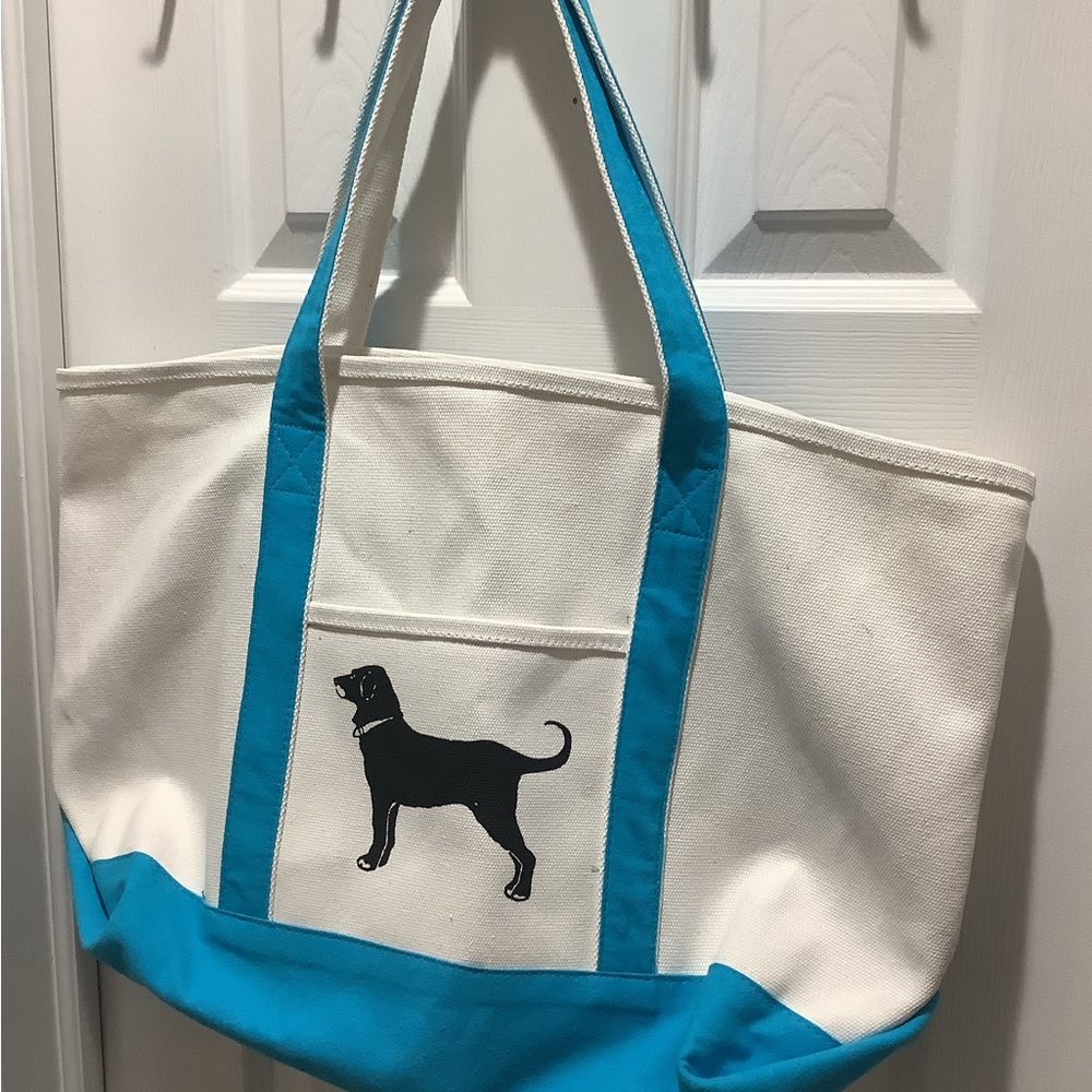 The Black Dog Tote Bag Canvas Aqua Trim Handles Front Pocket Martha’s Vineyard